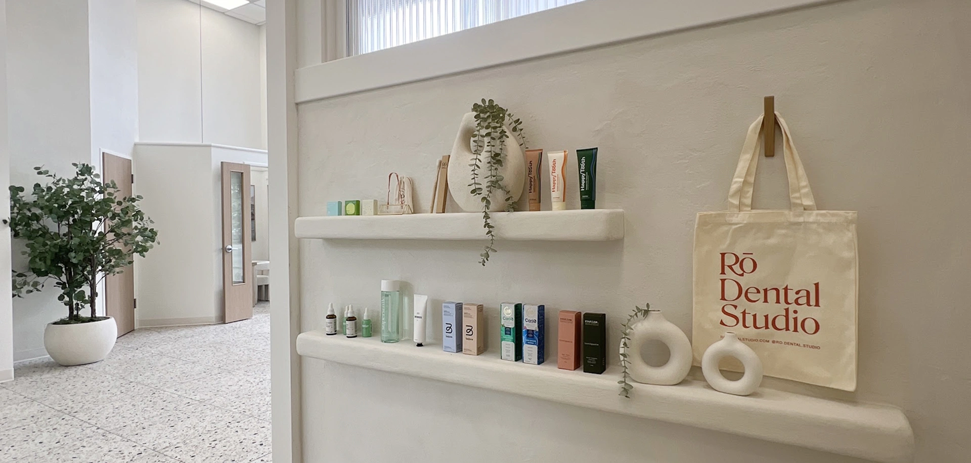 RO dental studio dental office interior display shelves